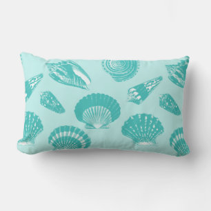 Seashells - soft aqua and white lumbar cushion
