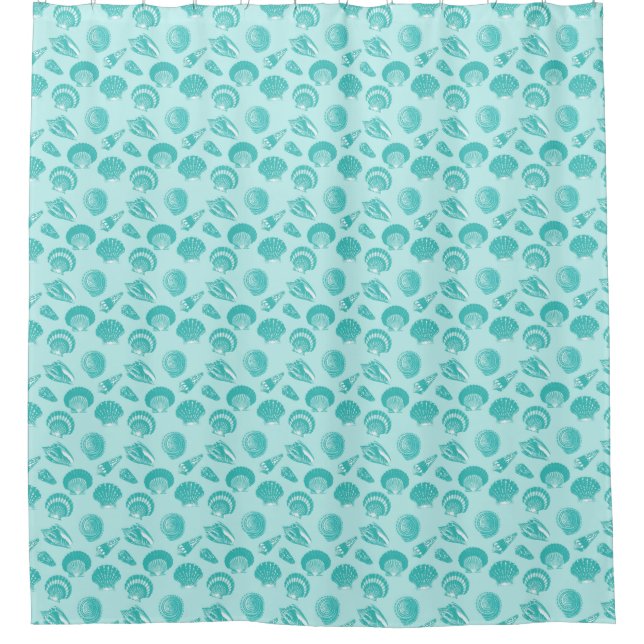 Seashells - soft aqua and white shower curtain (Front)