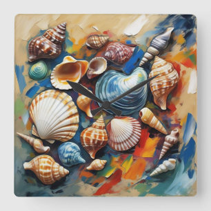 Seashells square wall clock