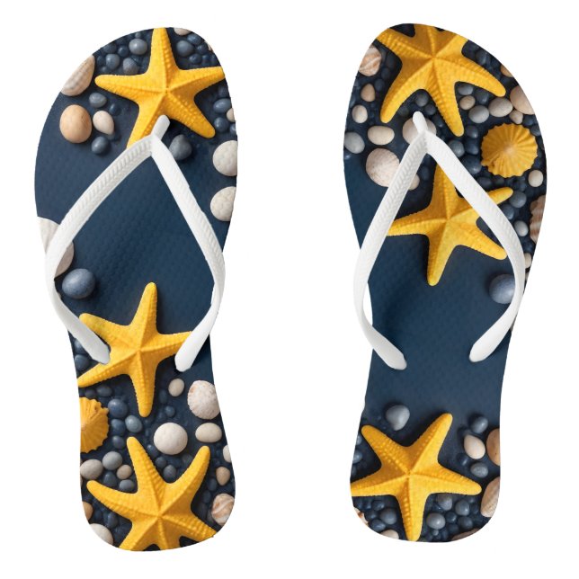  Seashells, starfish, and pebbles on a sandy beach Jandals (Footbed)