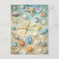 Seashells Starfish Coastal Beach Nautical Art