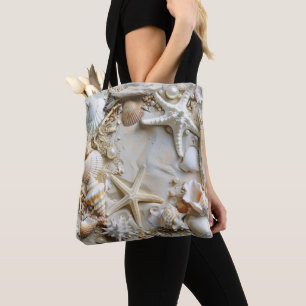Seashells Starfish Pearls White Sand Driftwood Tote Bag