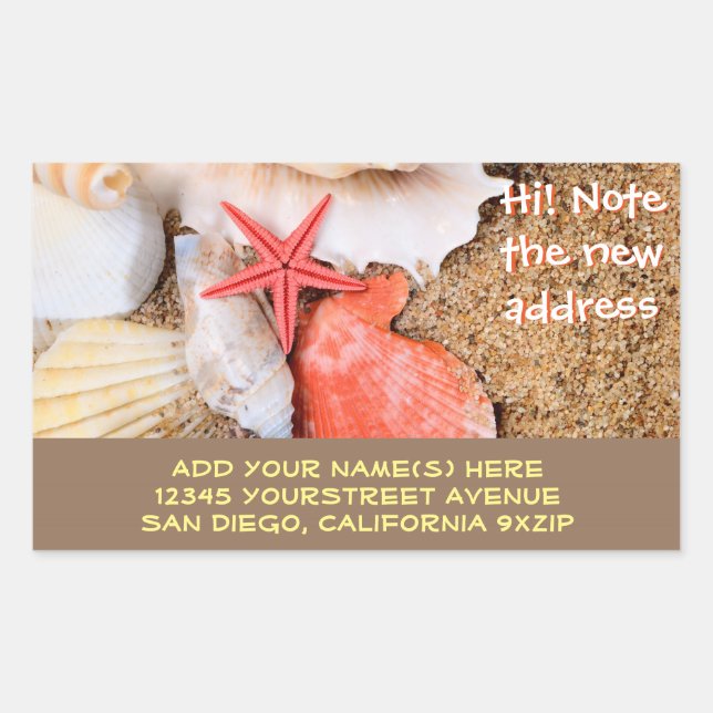 Seashells Starfish Sandy Beach Rectangular Sticker (Front)