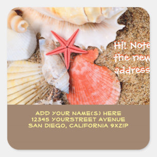 Seashells Starfish Sandy Beach return address Square Sticker