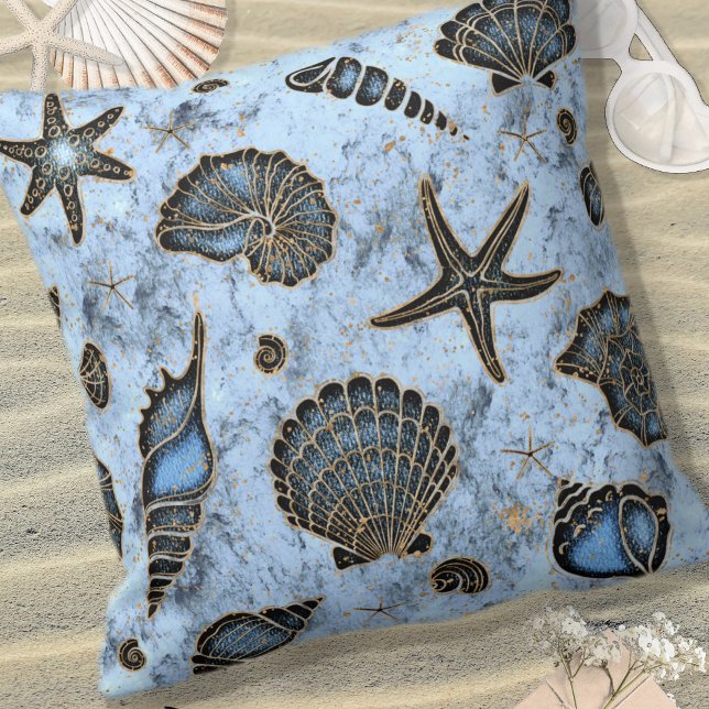 Seashells Starfish Watercolor Blue ID782 Cushion (Creator Uploaded)
