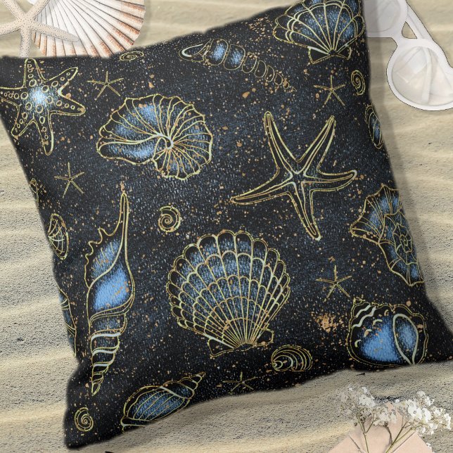 Seashells Starfish Watercolor Midnight Blue ID782 Cushion (Creator Uploaded)