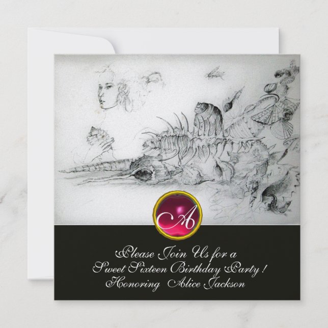 SEASHELLS SWEET SIXTEEN PARTY,Ruby Monogram Ice Invitation (Front)