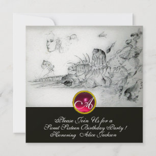 SEASHELLS SWEET SIXTEEN PARTY,Ruby Monogram Ice Invitation