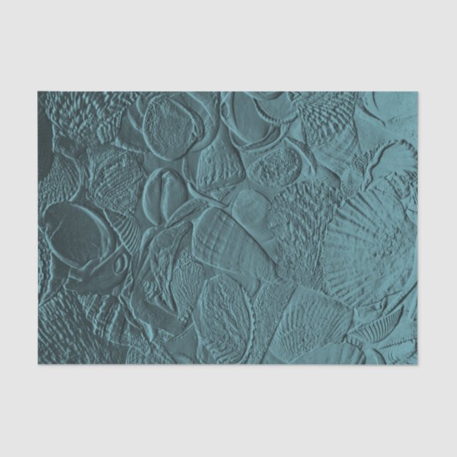 Seashells Teal Ocean Beach Metallic Decoupage Tissue Paper (Front)