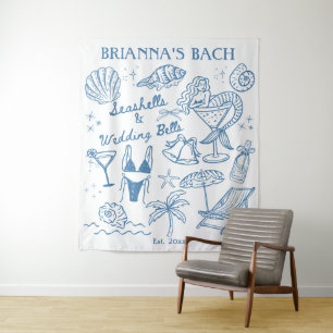 Seashells wedding bells bachelorette backdrop tapestry
