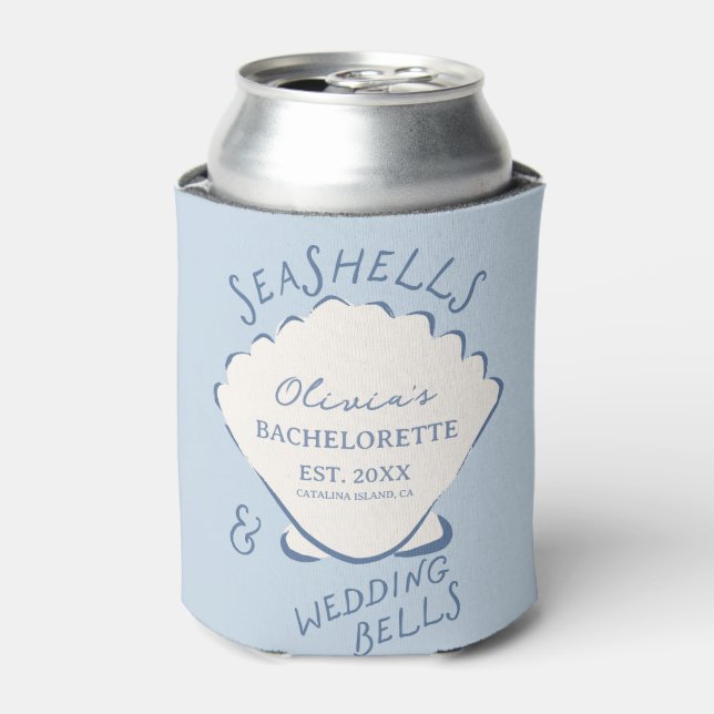 Seashells & Wedding Bells Bachelorette Can Cooler (Can Front)