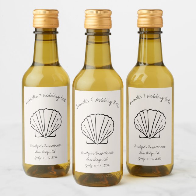 Seashells & Wedding Bells Bachelorette Favour Mini Wine Label (Bottles)