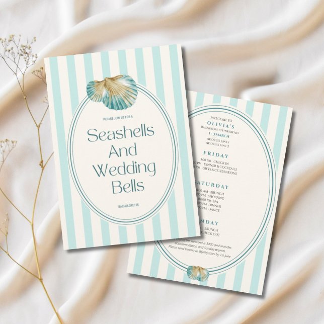 Seashells & wedding bells bachelorette itinerary  invitation (Creator Uploaded)