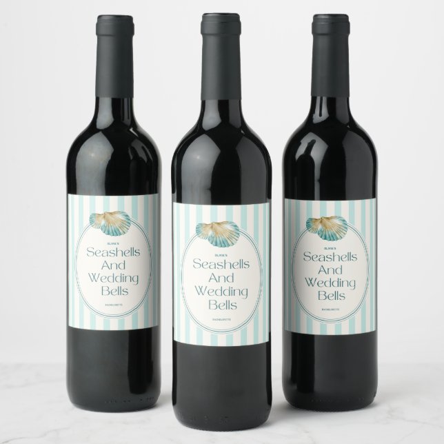 Seashells & wedding bells bachelorette itinerary  wine label (Bottles)