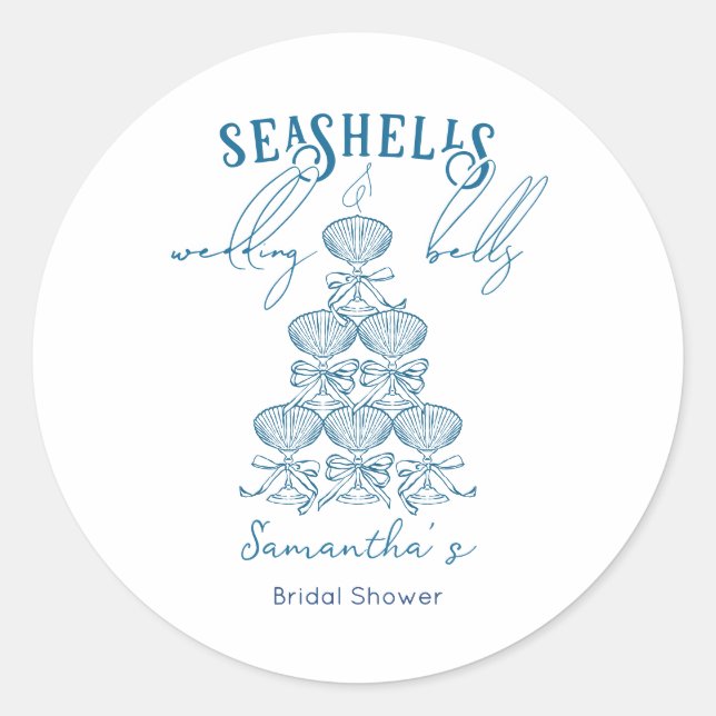 Seashells & Wedding Bells Bachelorette Party Classic Round Sticker (Front)