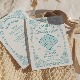 Seashells Wedding Bells Bachelorette Teal Invitation