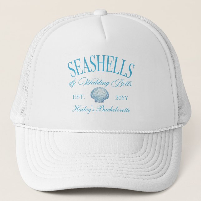 Seashells Wedding Bells Bachelorette Trucker Hat (Front)