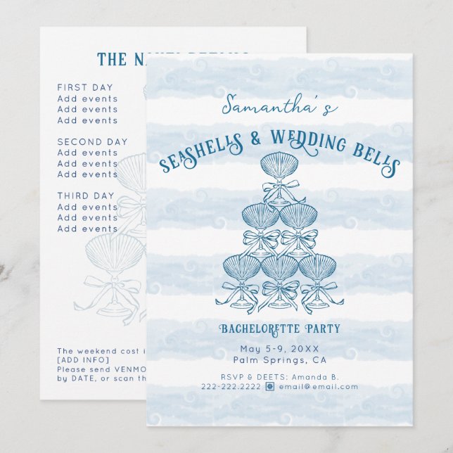 Seashells & Wedding Bells Beach Bachelorette Party Invitation (Front/Back)