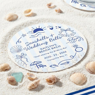 Seashells & Wedding Bells Beach Bachelorette Party Round Paper Coaster