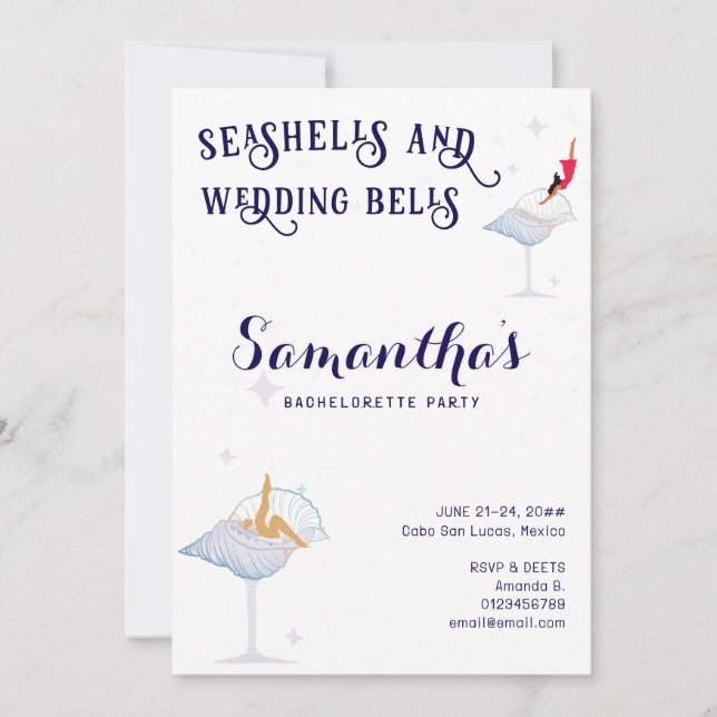 Seashells Wedding Bells Beach Cruise Bachelorette Invitation (Front)