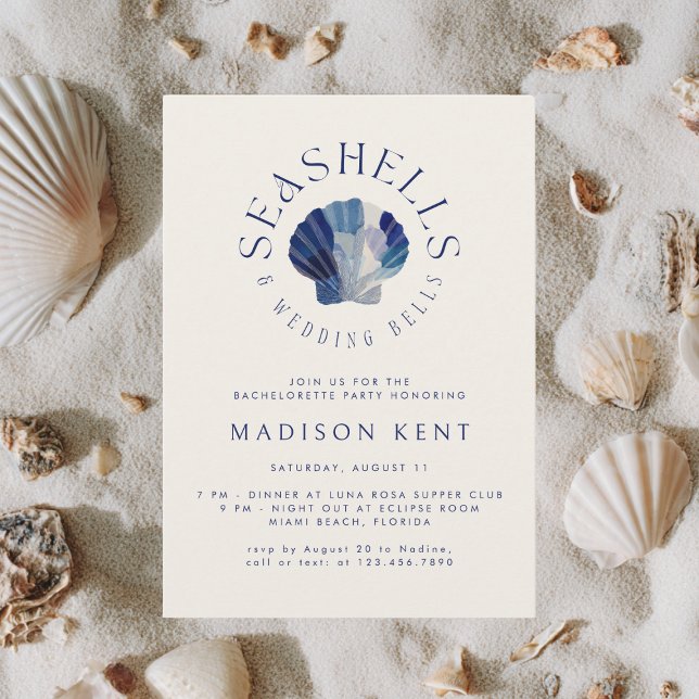 Seashells Wedding Bells Blue Beach Bachelorette Invitation (Creator Uploaded)