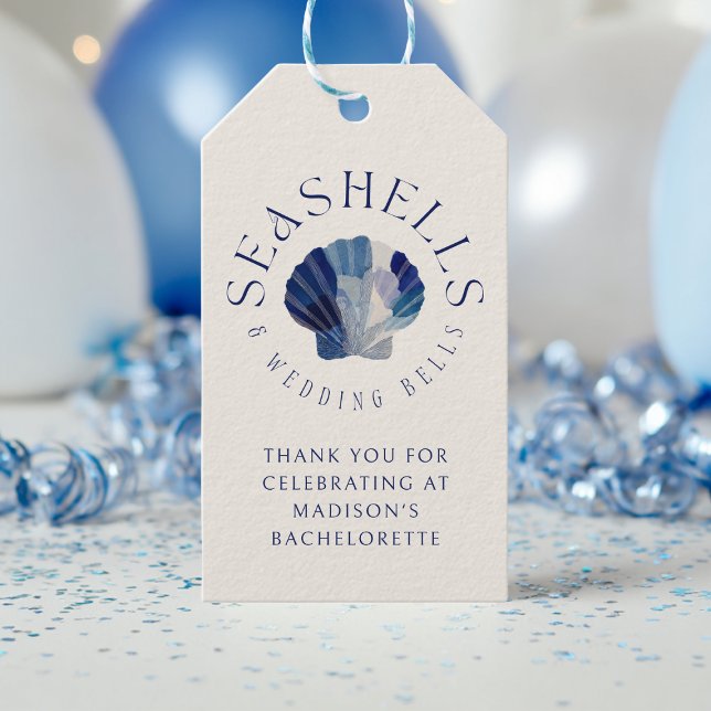 Seashells Wedding Bells Blue Beach Wedding Gift Tags (Creator Uploaded)