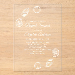 Seashells & Wedding Bells Bridal Shower Acrylic Invitations