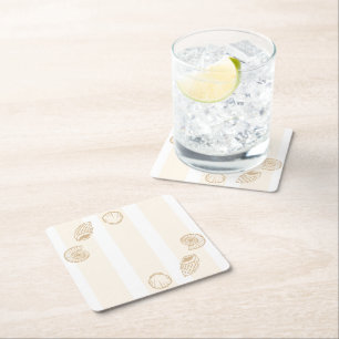 Seashells & Wedding Bells Bridal Shower Square Paper Coaster