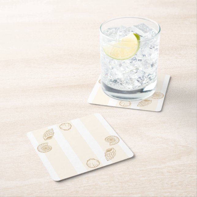 Seashells & Wedding Bells Bridal Shower Square Paper Coaster (Insitu)