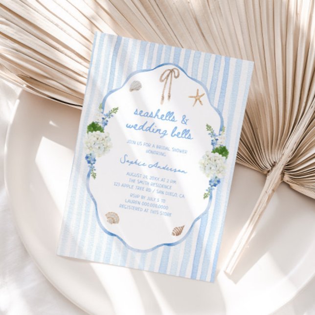Seashells & Wedding bells Coastal Bridal Shower Invitation (Creator Uploaded)