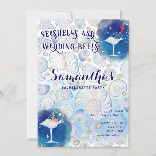 Seashells Wedding Bells Cruise Beach Bachelorette Invitation (Front)
