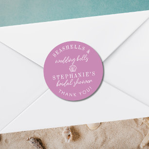 Seashells Wedding Bells Mauve Purple Bridal Shower Classic Round Sticker