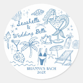 Seashells wedding bells mermaid bachelorette party classic round sticker