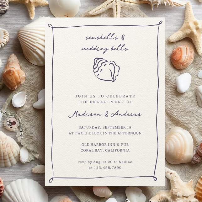 Seashells Wedding Bells Nautical Beach Engagement Invitation (Creator Uploaded)