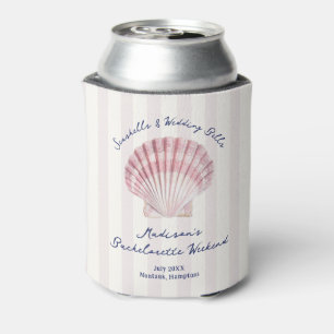 Seashells & Wedding Bells Pink Navy Bachelorette Can Cooler