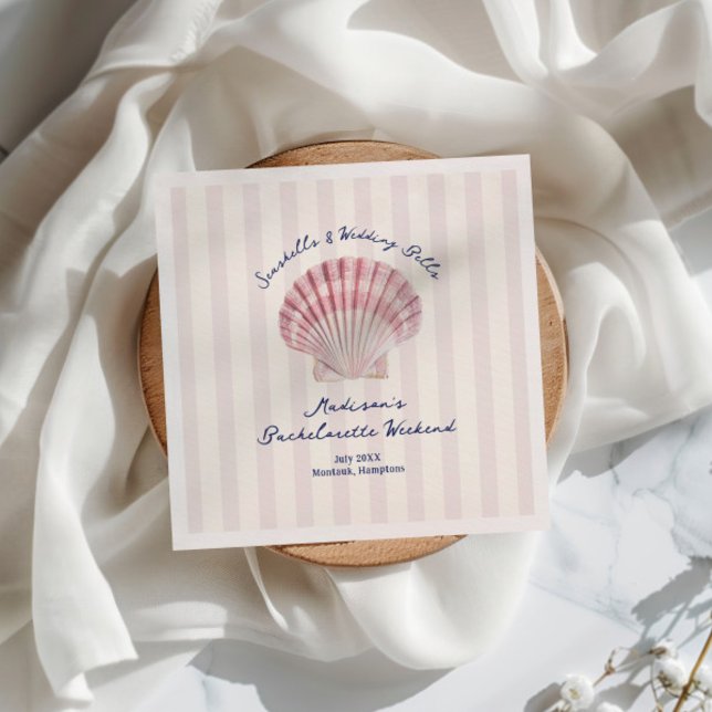 Seashells & Wedding Bells Pink Navy Bachelorette Napkin (Creator Uploaded)