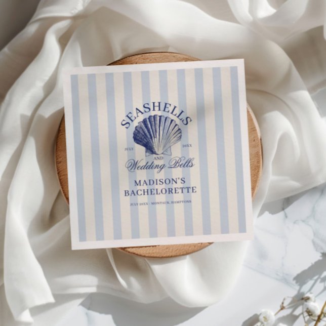 Seashells & Wedding Bells Striped Bachelorette Napkin (Creator Uploaded)