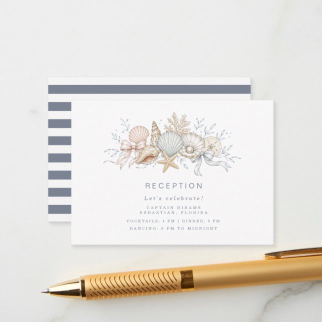 Seashells & Wedding Bells Wedding Reception Enclos Enclosure Card (Front/Back In Situ)