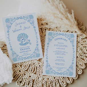 Seashells Wedding Bells Whimsical Bachelorette Blu Invitation