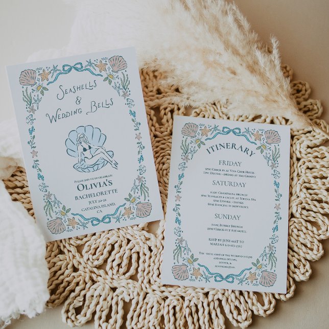 Seashells Wedding Bells Whimsical Bachelorette Invitation (Seashells Wedding Bells Whimsical Bachelorette Invitation)
