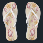 Seashells Wedding Favour | Wedding Gift Flip Flops<br><div class="desc">Check out these lovely flip flops - perfect gifts for your wedding party or favours for your guests if you're thinking of a beach-themed wedding! The colourful seashells and starfish laying in the sand make for a beautiful background on these comfy shoes. You can change the strap and sole colour...</div>