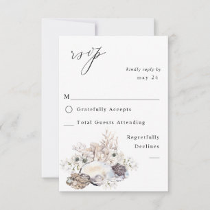 Seashells & White Floral w Meal RSVP 2 Card