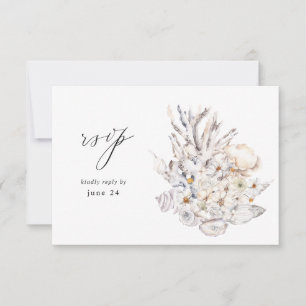 Seashells & White Floral w Meal RSVP 4 Card