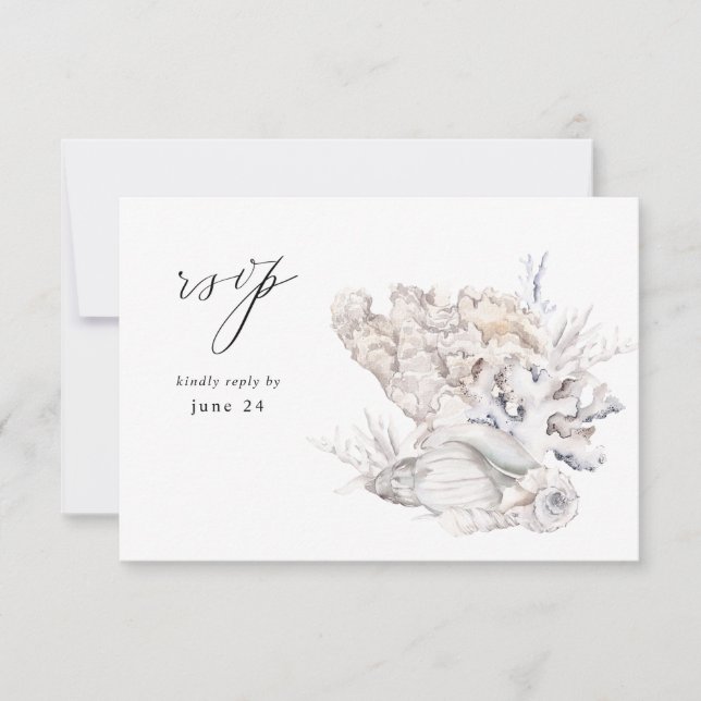 Seashells White w Meal RSVP 6 Card (Front)