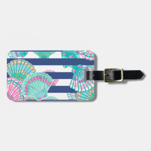 Seashells with Navy Blue Stripes Luggage Tag