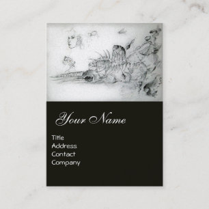SEASHELLS WITH YOUNG GIRL Black White Drawing Business Card