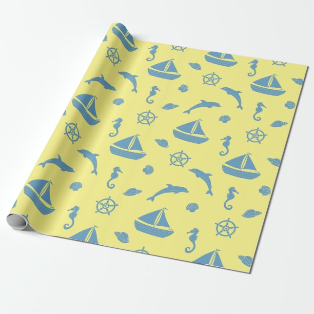 Seashore and Nautical Wrapping Paper (Unrolled)
