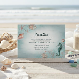 Seashore   Beach Blue Nautical Wedding Reception Enclosure Card