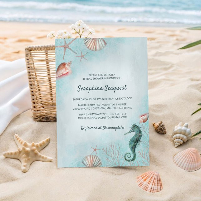 Seashore | Beach Blue Seashells Bridal Shower Invitation (Creator Uploaded)