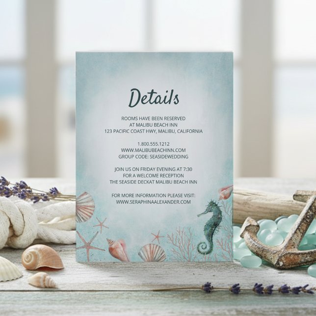Seashore | Beach Blue Watercolor Wedding Details Enclosure Card (Creator Uploaded)
